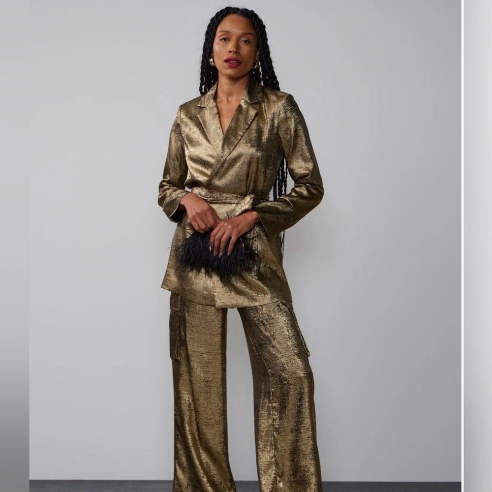 Blazer Top Metallic Gold Blazer & Pants Set